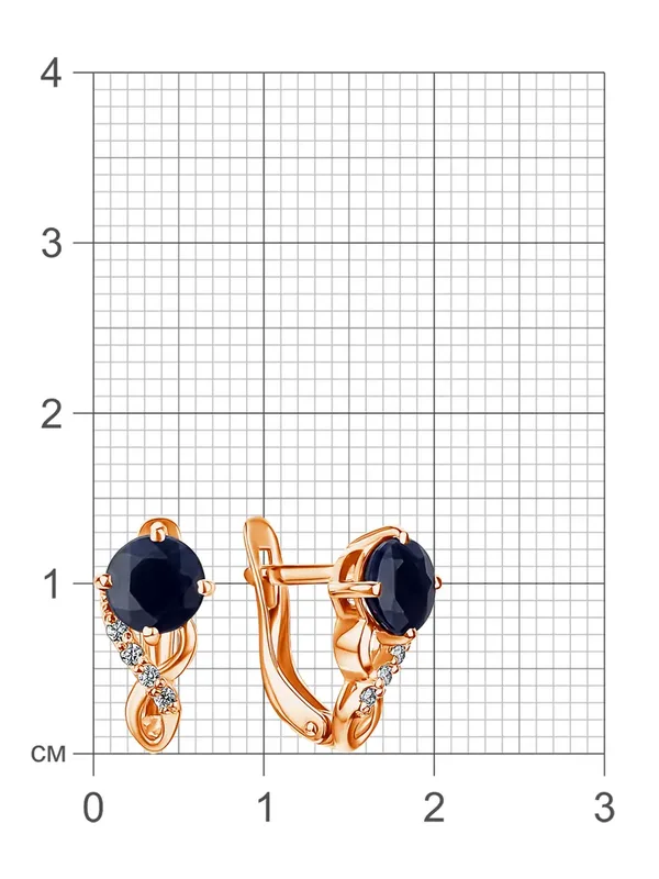 Серьги из серебра с сапфиром и фианитом, золочение