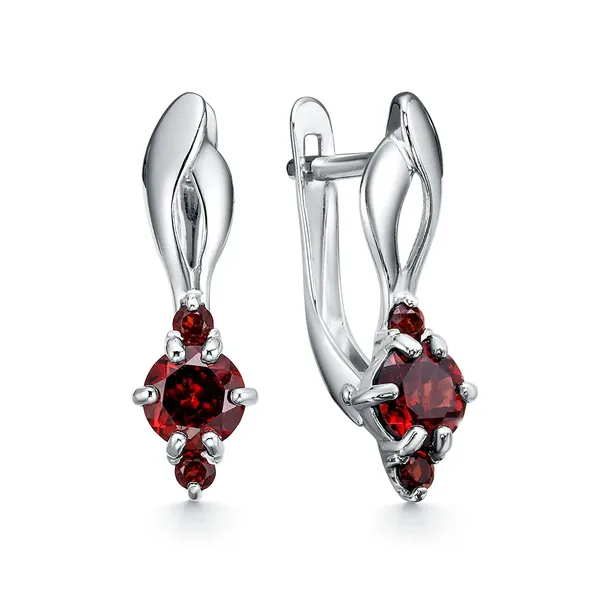 Серьги из серебра с гранатом, родий