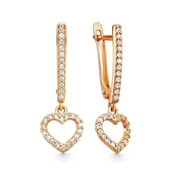 Серьги из серебра с фианитом, золочение