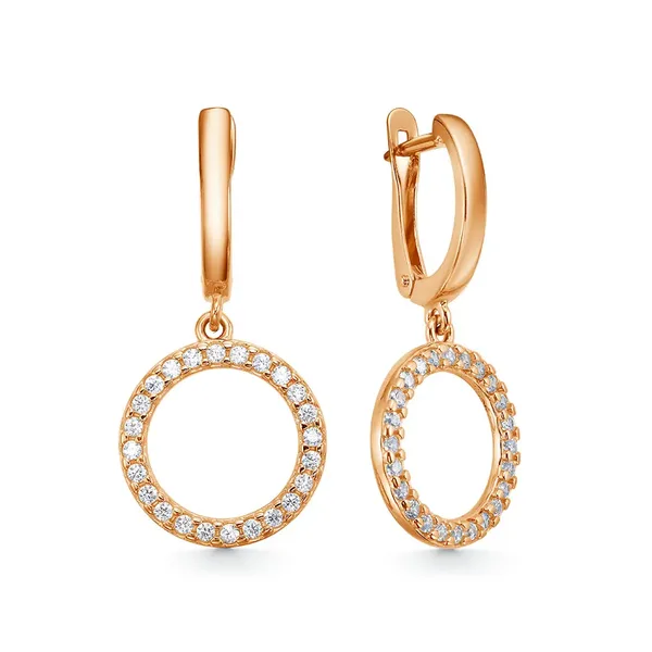 Серьги из серебра с фианитом, золочение