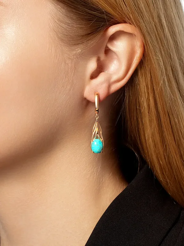 Серьги из серебра с бирюзой, золочение