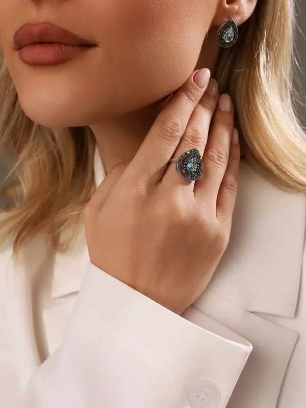 Серьги из серебра с топазом и марказитом, оксид