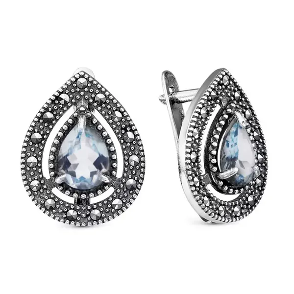 Серьги из серебра с топазом и марказитом, оксид