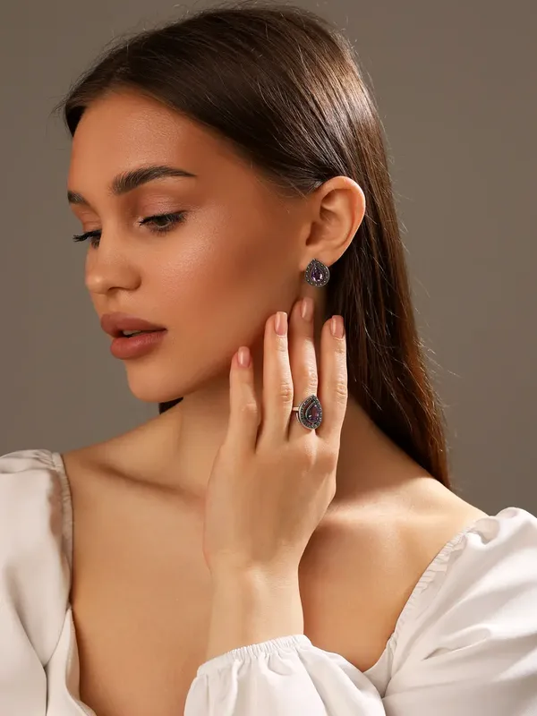 Серьги из серебра с аметистом и марказитом, оксид