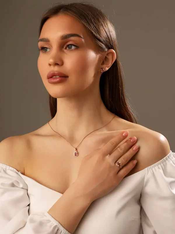 Серьги из серебра с аметистом и фианитом, золочение
