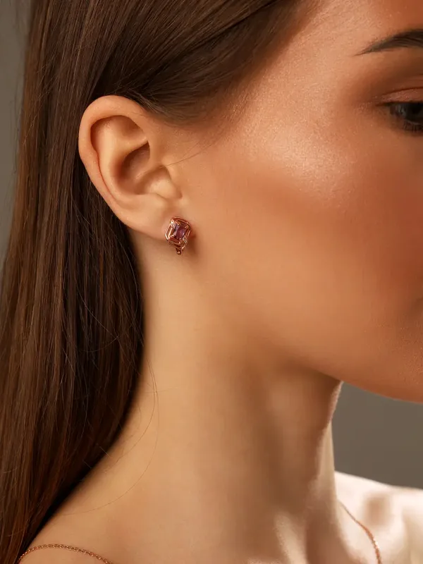 Серьги из серебра с аметистом и фианитом, золочение
