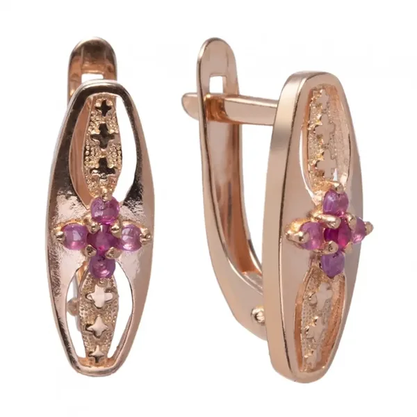 Серьги из серебра с рубином, золочение