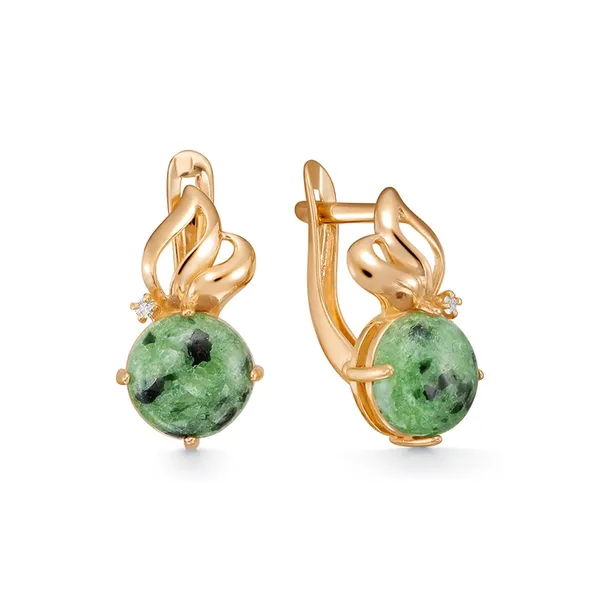 Серьги из серебра с кварцем и фианитом, золочение