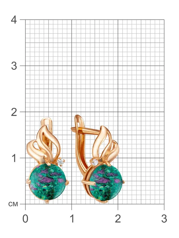 Серьги из серебра с кварцем и фианитом, золочение
