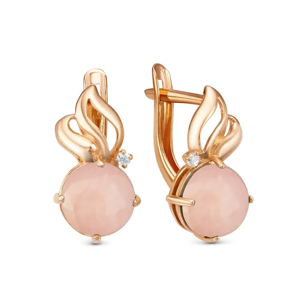 Серьги из серебра с кварцем и фианитом, золочение
