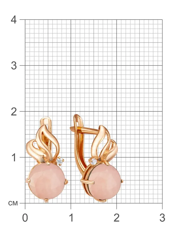 Серьги из серебра с кварцем и фианитом, золочение