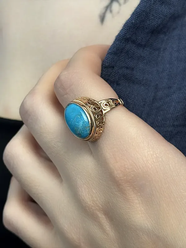 Кольцо из серебра с бирюзой, золочение