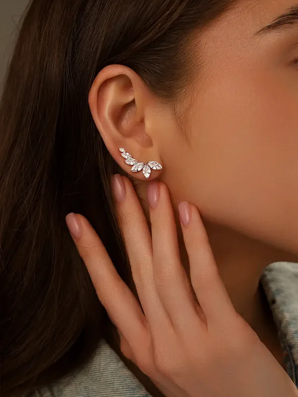 Серьги-зажимы из серебра с фианитом, золочение