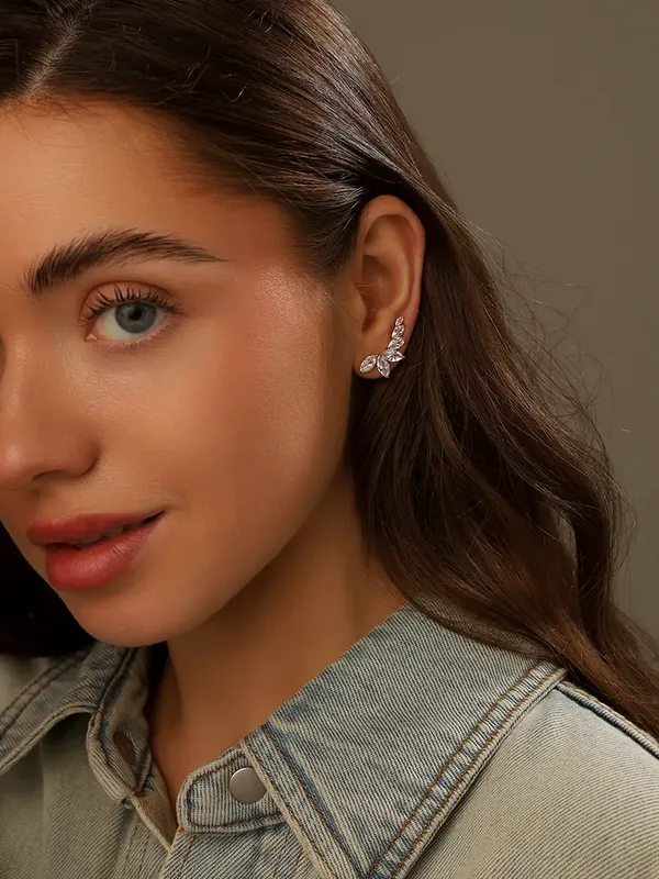 Серьги-зажимы из серебра с фианитом, золочение