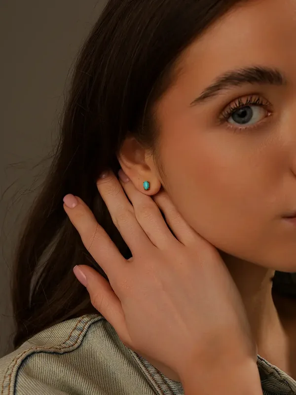 Серьги-пусеты из серебра с бирюзой, золочение