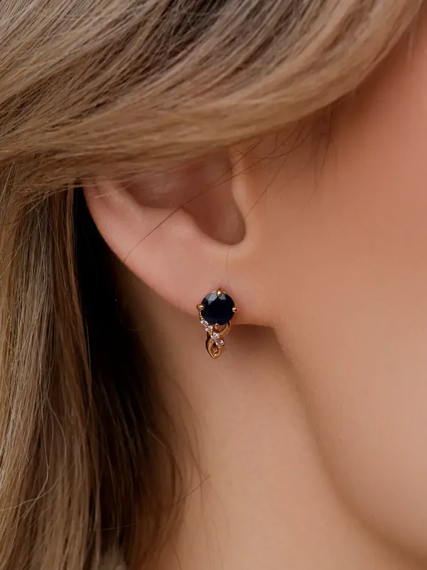 Серьги из серебра с сапфиром и фианитом, золочение