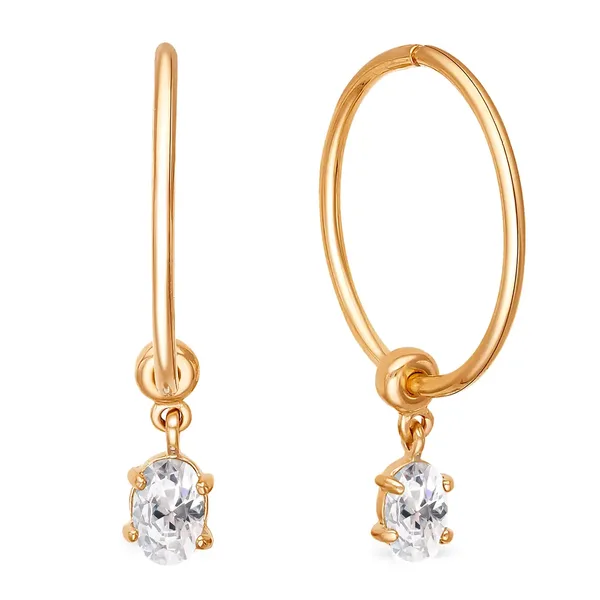 Серьги-конго из серебра с фианитом, золочение