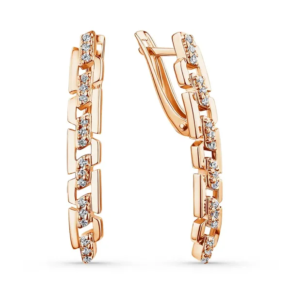 Серьги из серебра с фианитом, золочение