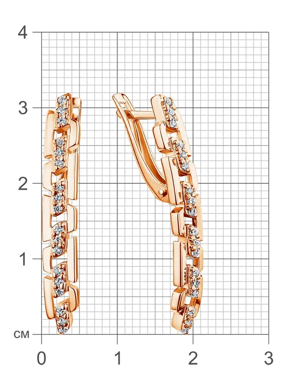 Серьги из серебра с фианитом, золочение