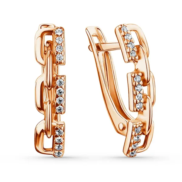 Серьги из серебра с фианитом, золочение