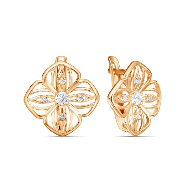 Серьги из серебра с фианитом, золочение