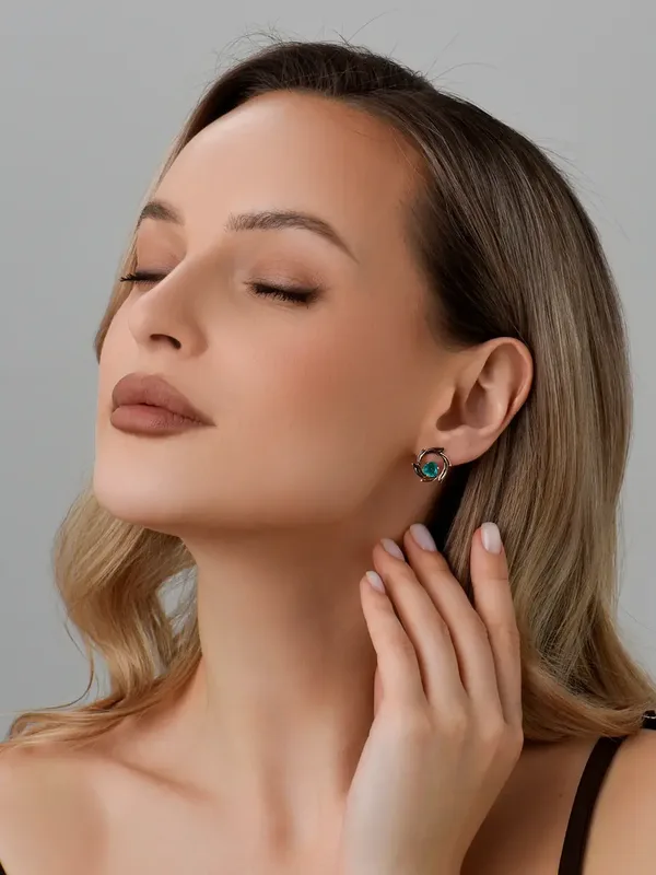 Серьги из серебра с кварцем, золочение