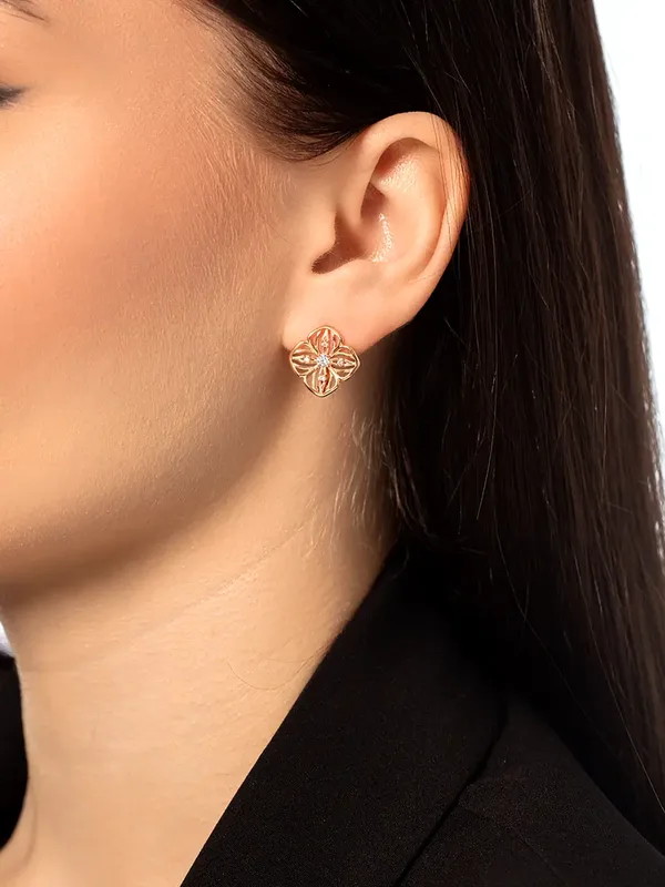 Серьги из серебра с фианитом, золочение