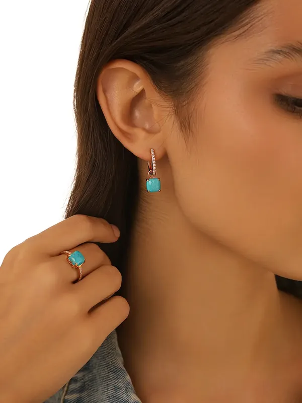 Серьги из серебра с бирюзой и фианитом, золочение