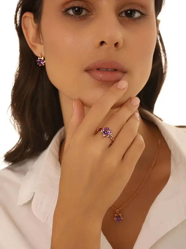 Серьги из серебра с аметистом, золочение