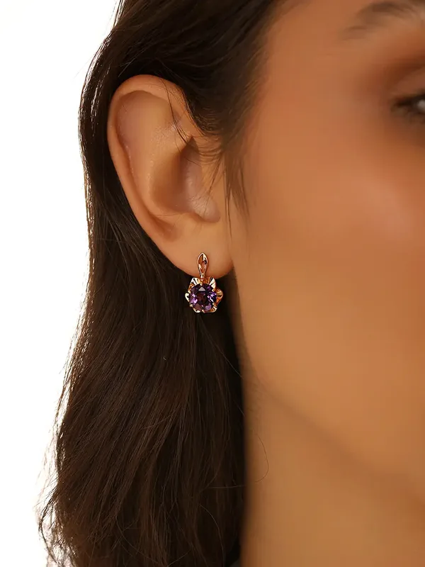Серьги из серебра с аметистом, золочение