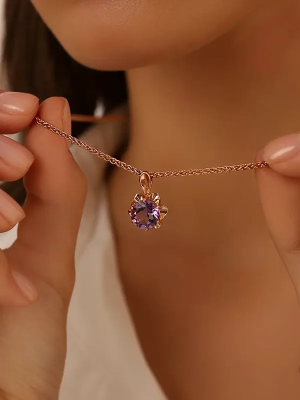 Подвеска из серебра с аметистом, золочение