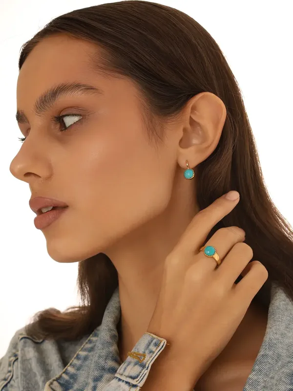 Серьги из серебра с бирюзой, золочение лимонное