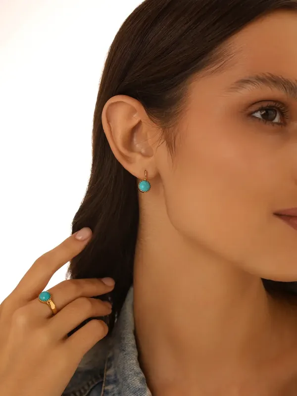 Серьги из серебра с бирюзой, золочение лимонное