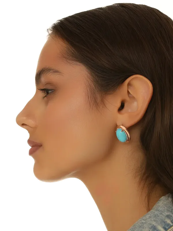 Серьги из серебра с бирюзой и фианитом, золочение