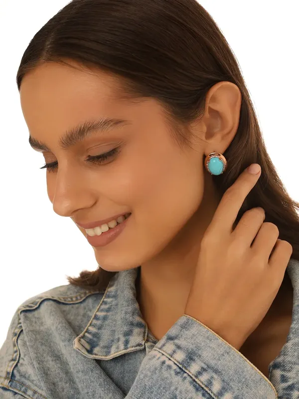 Серьги из серебра с бирюзой и фианитом, золочение