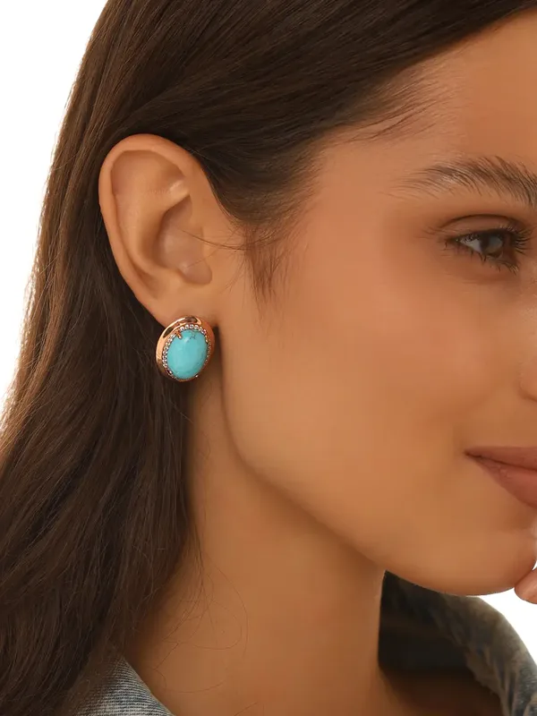 Серьги из серебра с бирюзой и фианитом, золочение