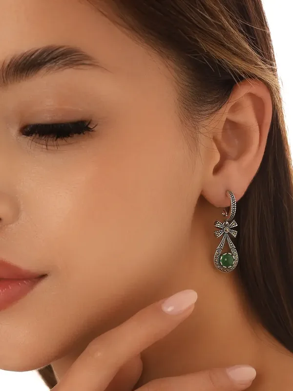 Серьги из серебра с с агатом и марказитом, оксид