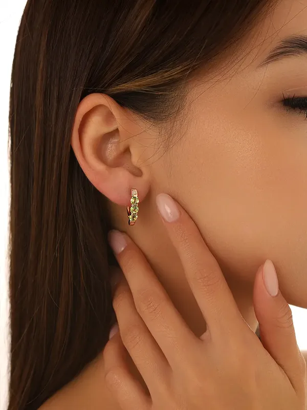 Серьги из серебра с хризолитом и фианитом, золочение