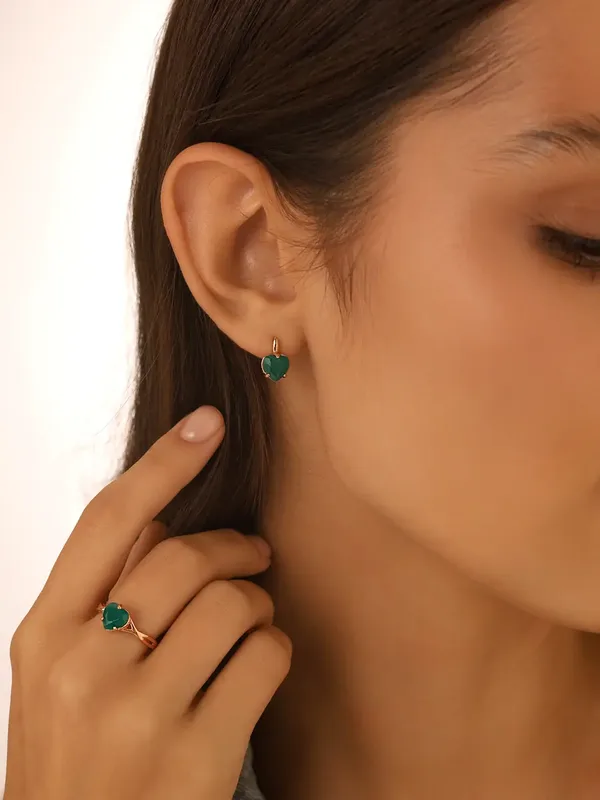 Серьги из серебра с с агатом и фианитом, золочение