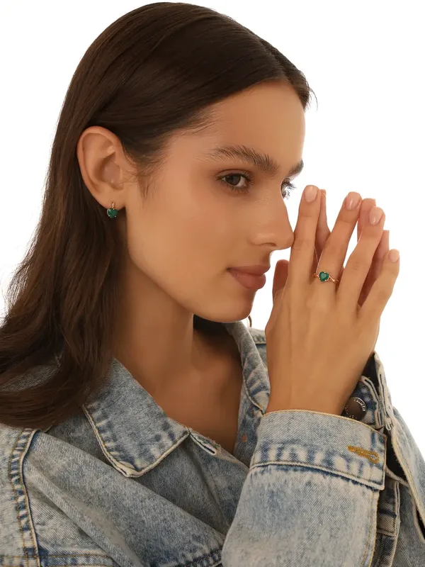 Серьги из серебра с с агатом и фианитом, золочение