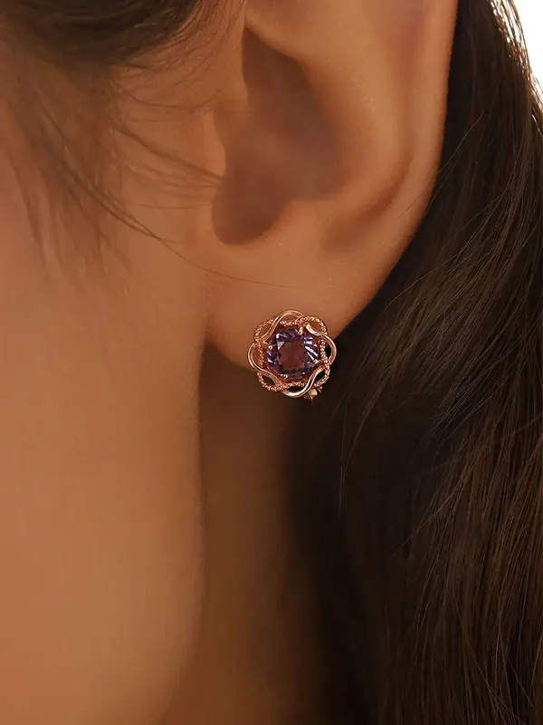 Серьги из серебра с аметистом, золочение