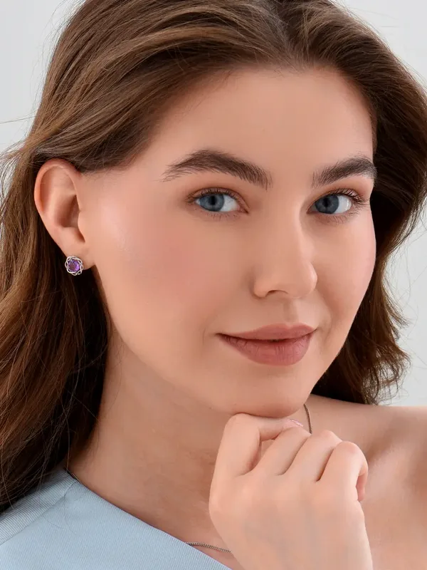 Серьги из серебра с аметистом, родий