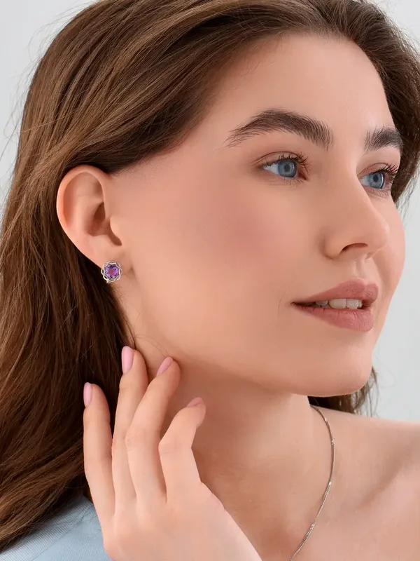 Серьги из серебра с аметистом, родий