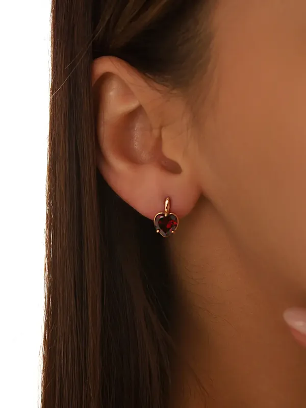 Серьги из серебра с гранатом и фианитом, золочение