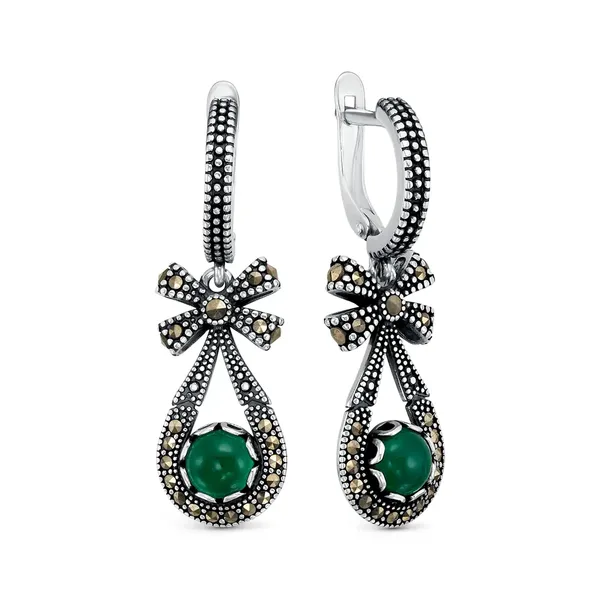 Серьги из серебра с с агатом и марказитом, оксид