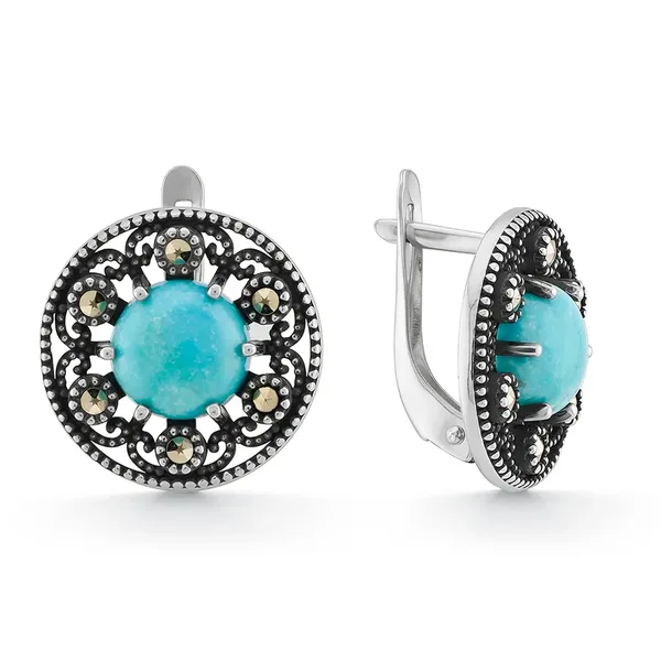 Серьги из серебра с бирюзой и марказитом, оксид
