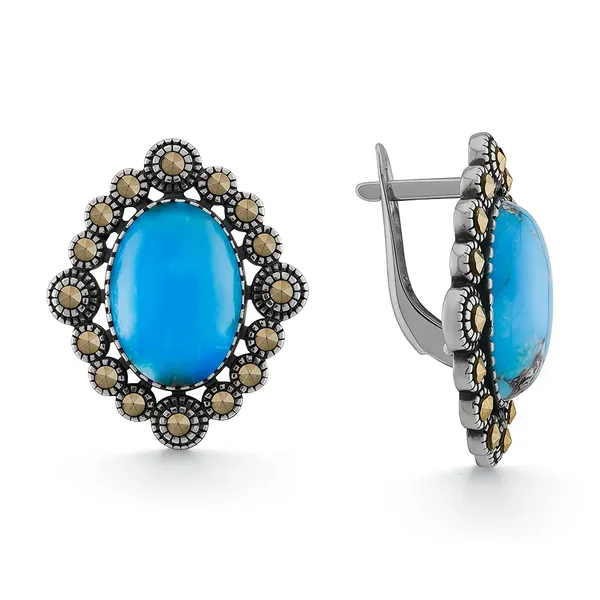 Серьги из серебра с бирюзой и марказитом, оксид
