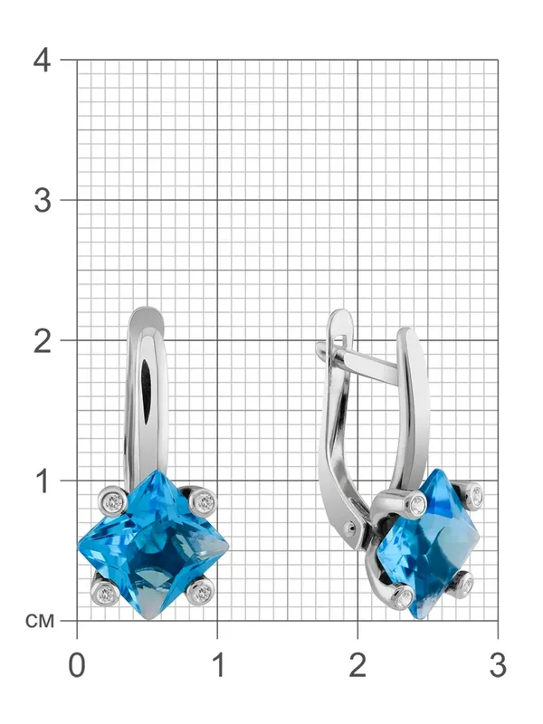 Серьги из серебра с ювелирным кристаллом, фианитом, кварцем и топазом, оксид