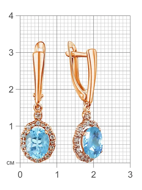 Серьги из серебра с топазом и фианитом, золочение