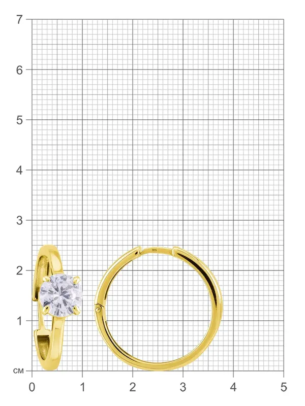 Серьги-конго из серебра с фианитом, золочение лимонное